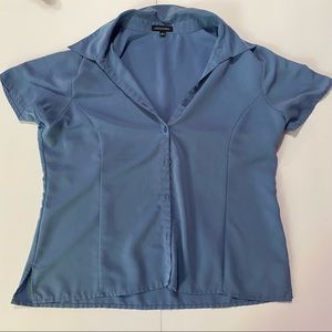 Notations Blue Button-Down Silk Blouse Size: L